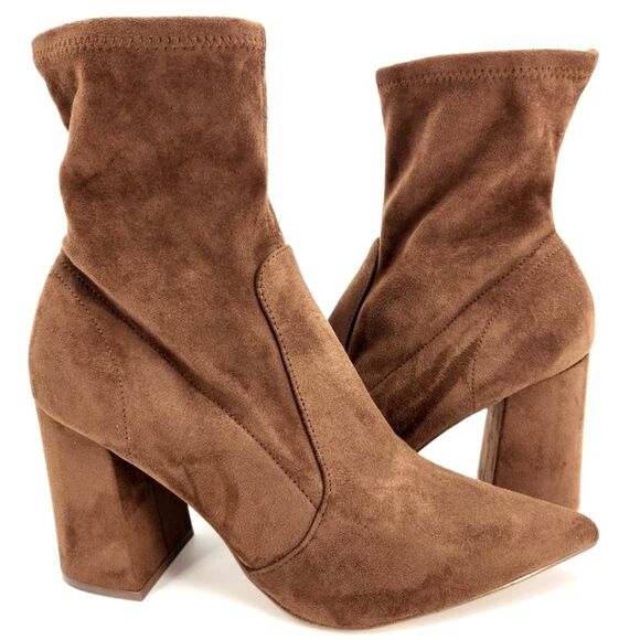 New Steve Madden Hayes Block Heel Brown Faux Suede Booties Boots Womens Size 10 - Picture 1 of 10